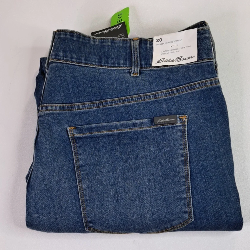 New Eddie Bauer Voyager High Rise Straight Sorbtek Blue Jeans Size 20W - Picture 9 of 17